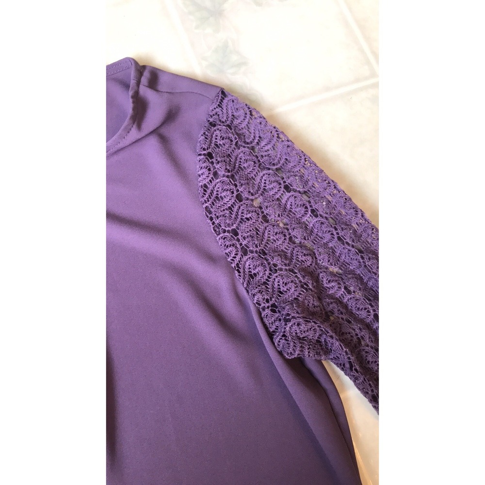 Anthropologie Sabine Sz Small Purple Pleated Blouse Purple Lace Sleeves - Picture 2 of 4